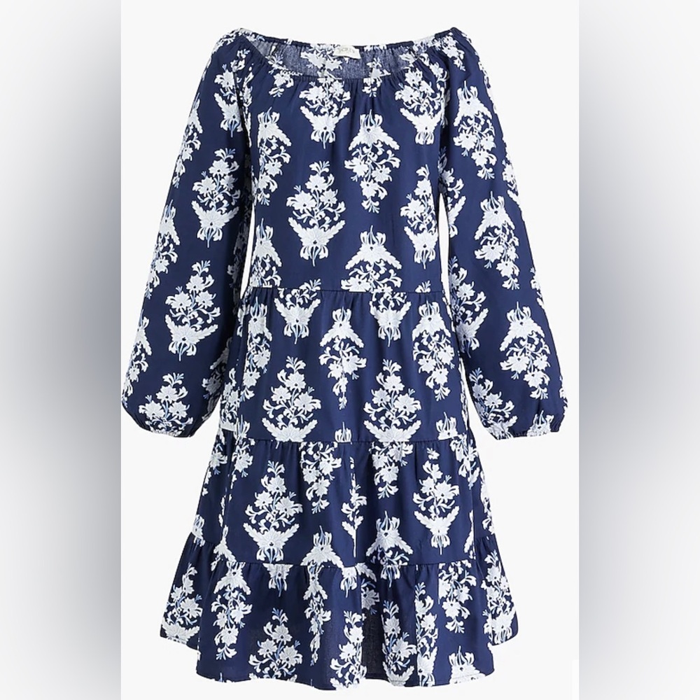JCrew factory Floral cotton-blend poplin raglan tiered mini dress